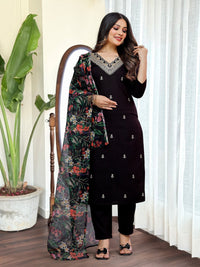 Thumbnail for Lyush Women Party Wear Embroidery Worked Kurta With Pant And Dupatta Set - Black