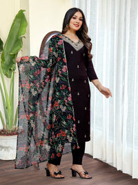 Thumbnail for Lyush Women Party Wear Embroidery Worked Kurta With Pant And Dupatta Set - Black
