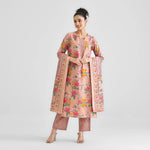Thumbnail for Lorenvalley Peach Cotton Slub Printed with Lace Work Kurta Set - Distacart