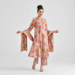 Thumbnail for Lorenvalley Peach Cotton Slub Printed with Lace Work Kurta Set - Distacart