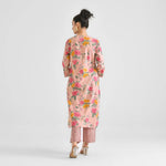 Thumbnail for Lorenvalley Peach Cotton Slub Printed with Lace Work Kurta Set - Distacart
