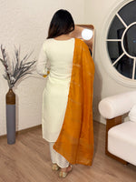 Thumbnail for Lorenvalley Cream Cotton Silk Embroidered work Kurta Set