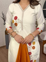 Thumbnail for Lorenvalley Cream Cotton Silk Embroidered work Kurta Set