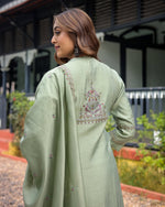 Thumbnail for Lorenvalley Seagreen Muslin Silk Embroidered work Kurta Set