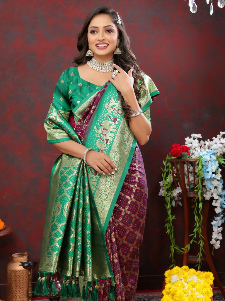 Vastranavya Purple Soft Patola Silk With Meenakari Weaving Motifs And Rich Zari Weaving Pallu Saree With Matching Blouse Fabric - Distacart