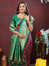 Thumbnail for Vastranavya Purple Soft Patola Silk With Meenakari Weaving Motifs And Rich Zari Weaving Pallu Saree With Matching Blouse Fabric - Distacart