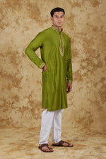Thumbnail for Bluesaanchi Men's Sunshine Handwoven Embroidered Apple Green Kurta Set - Distacart