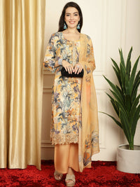 Thumbnail for Aastha Fashion Women's Multicolor Muslin Digital Printed with Embroidered Lace work Kurta with Trouser & Dupatta - Distacart