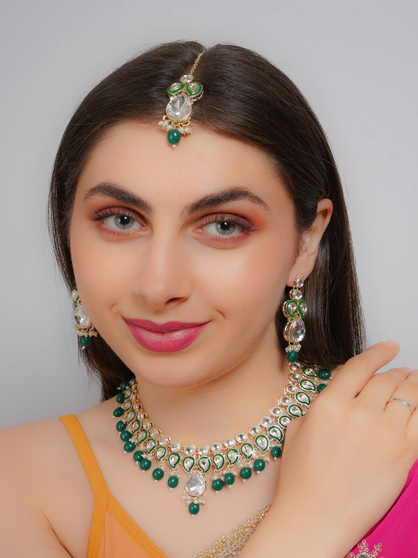 Divisha Alloy Gold-plated Green Jewellery Set