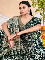 Thumbnail for NOZ2TOZ Women's Dola Silk Dark Green Printed Designer Saree With Blouse Piece - Distacart