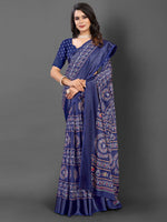Thumbnail for NOZ2TOZ Women's Dola Silk Navy Blue Printed Designer Saree With Blouse Piece - Distacart