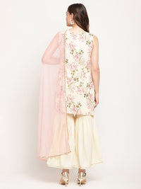 Thumbnail for Ahalyaa Women's Beige Crepe Digital Floral Print Kurta Sharara Set with Dupatta - Distacart