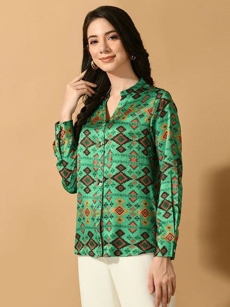 Myshka Women's Multi Satin Printed Smart Shirt - Distacart
