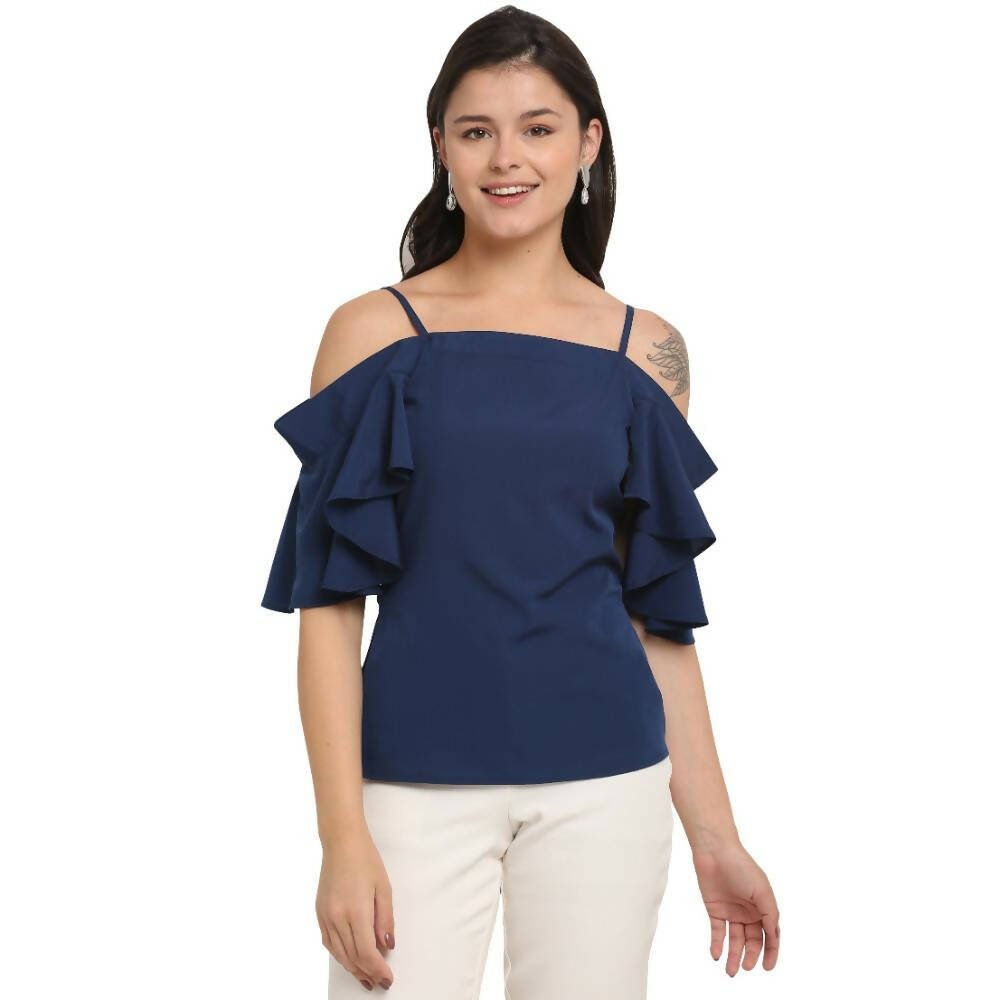 Aastha Fashion Women's Navy Blue Polyester Solid Casual Top - Distacart