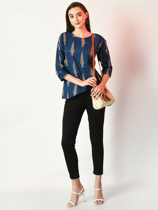 Myshka Women's Blue Printed Top - Distacart