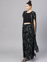 Thumbnail for Ahalyaa Black Georgette Crepe Printed Top Palazzo Set With Jacket - Distacart
