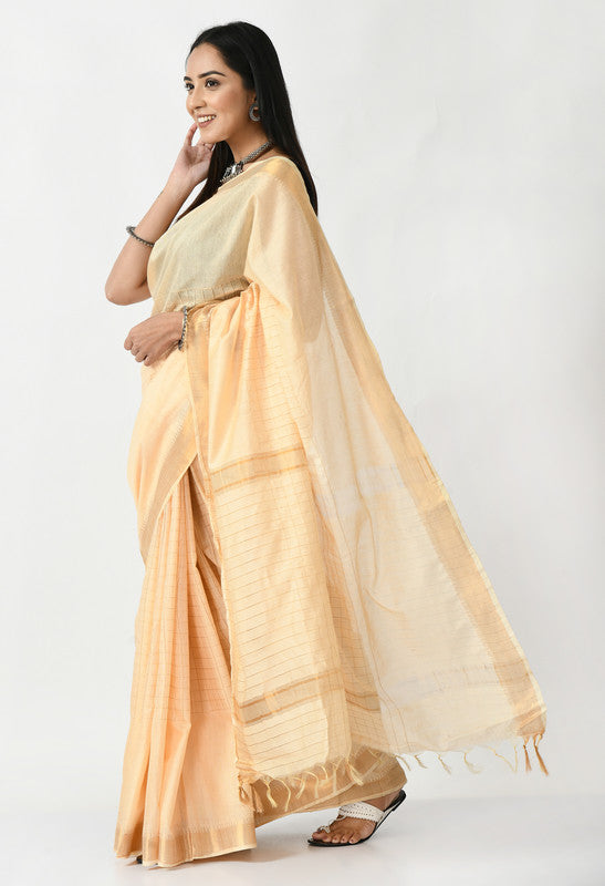 Mominos Fashion Moeza Golden Bhagalpuri Handloom Silk Raj Shree Saree with unstitched Blouse piece - Distacart