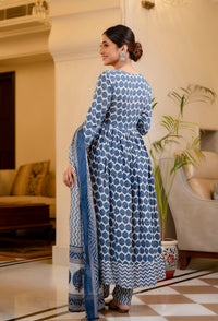 Thumbnail for NOZ2TOZ Women Blue Printed Viscose Rayon Kurta, Pant And Dupatta Set