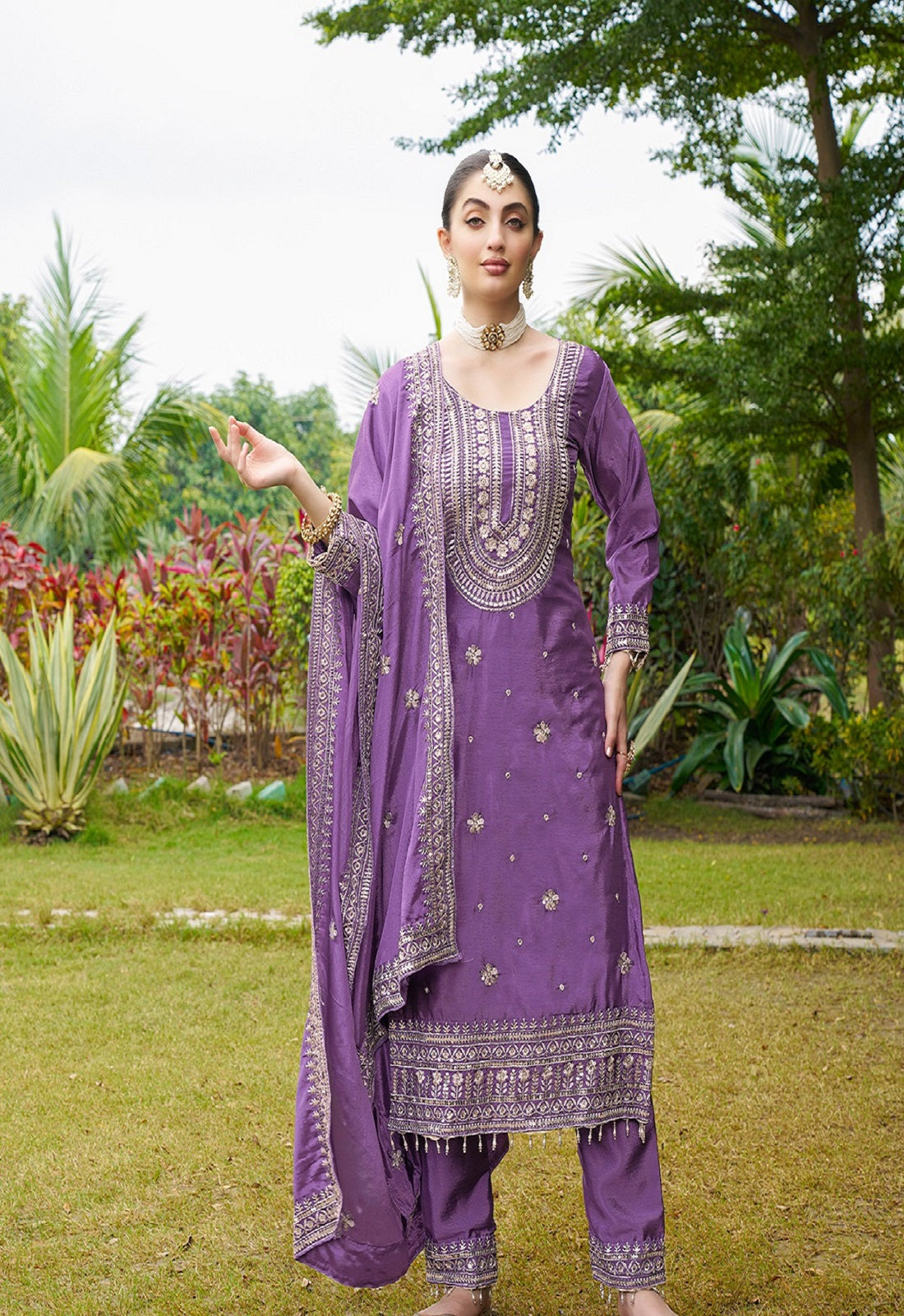 Teeya Creation Purple Color Chinon Silk Heavy Embroidery Work Fully Stitched Salwar Suit - Distacart