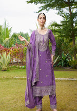Thumbnail for Teeya Creation Purple Color Chinon Silk Heavy Embroidery Work Fully Stitched Salwar Suit - Distacart
