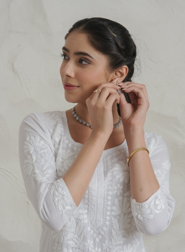 Gharana India Mul Cotton Fine Chikankari Kurta White