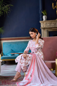 Thumbnail for NOZ2TOZ Women Lotus Pink Printed Viscose Rayon Kurta, Pant And Dupatta Set