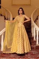 Thumbnail for Pomcha Jaipur Kapas Lemon Yellow Floral Lehenga Set - Distacart