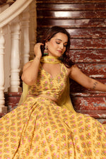 Thumbnail for Pomcha Jaipur Kapas Lemon Yellow Floral Lehenga Set - Distacart