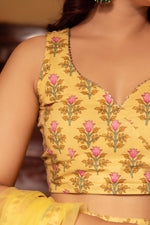 Thumbnail for Pomcha Jaipur Kapas Lemon Yellow Floral Lehenga Set - Distacart