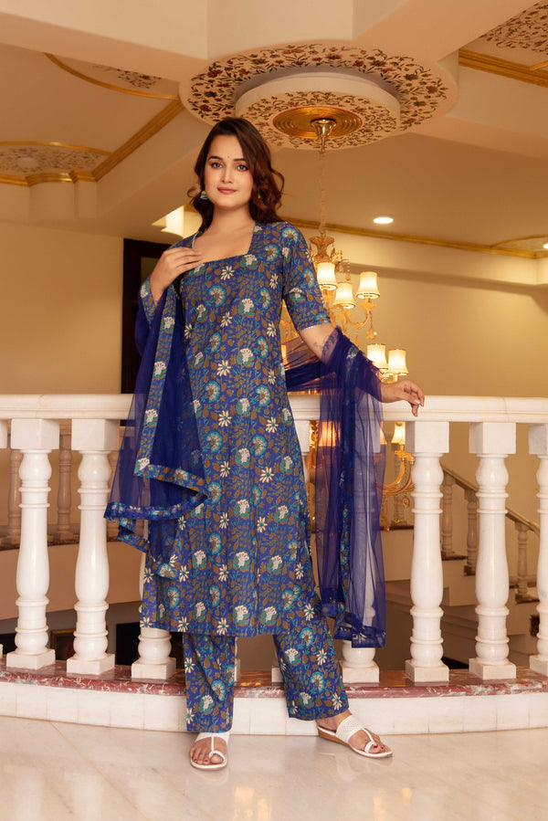 Pomcha Jaipur Kapas Royal Blue Suit Set - Distacart