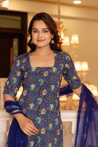 Thumbnail for Pomcha Jaipur Kapas Royal Blue Suit Set