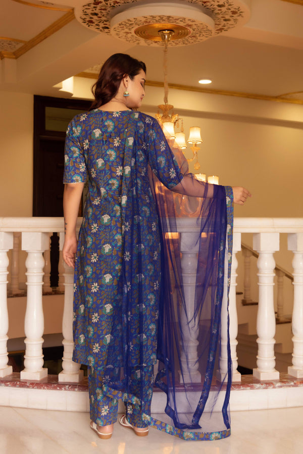Pomcha Jaipur Kapas Royal Blue Suit Set - Distacart