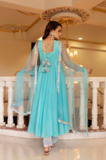Thumbnail for Pomcha Jaipur Kapas Pastel Blue Sleeveless Anarkali Set - Distacart