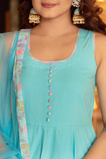Thumbnail for Pomcha Jaipur Kapas Pastel Blue Sleeveless Anarkali Set - Distacart