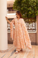 Thumbnail for Pomcha Jaipur Kapas Orange Floral Lace Anarkali Set - Distacart