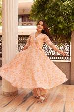 Thumbnail for Pomcha Jaipur Kapas Orange Floral Lace Anarkali Set - Distacart