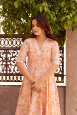 Thumbnail for Pomcha Jaipur Kapas Orange Floral Lace Anarkali Set - Distacart