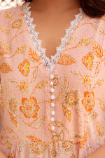 Thumbnail for Pomcha Jaipur Kapas Orange Floral Lace Anarkali Set - Distacart