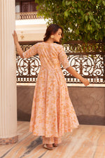 Thumbnail for Pomcha Jaipur Kapas Orange Floral Lace Anarkali Set - Distacart