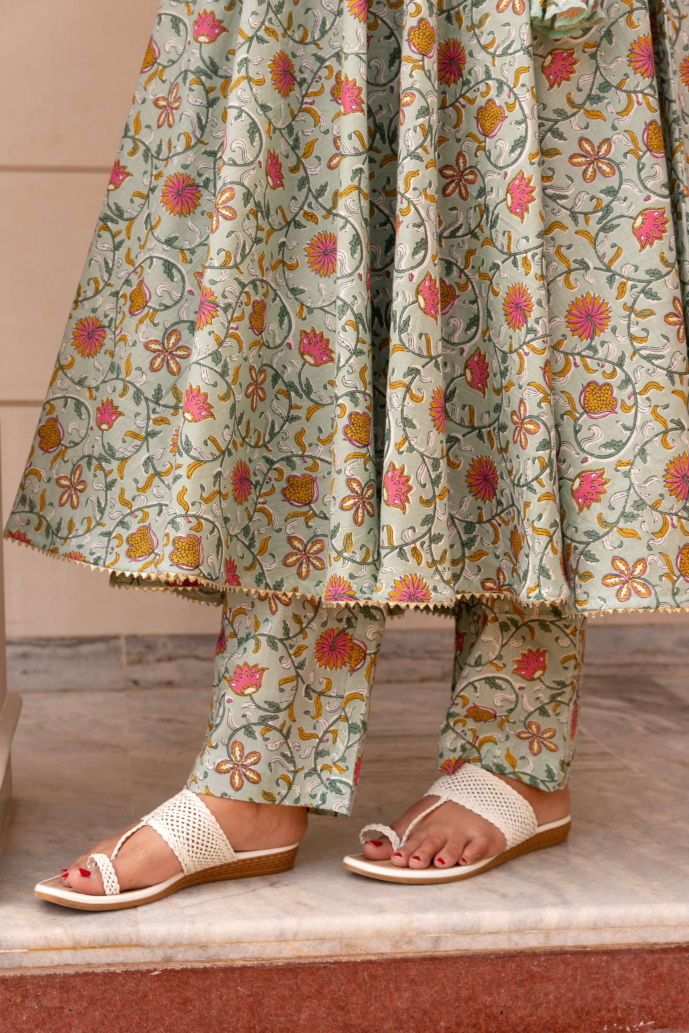 Pomcha Jaipur Kapas Pastel Green Anghrakha Set - Distacart