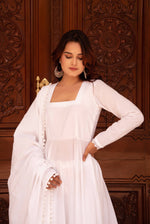Thumbnail for Pomcha Jaipur Kapas Ruhani Lace White Full Sleeve Anarkali Set - Distacart