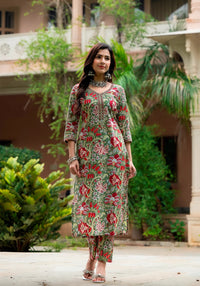 Thumbnail for NOZ2TOZ Women Multicolour Printed Viscose Rayon Kurta, Pant And Dupatta Set