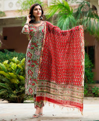 Thumbnail for NOZ2TOZ Women Multicolour Printed Viscose Rayon Kurta, Pant And Dupatta Set