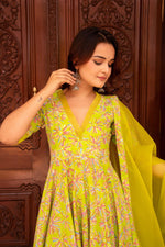 Thumbnail for Pomcha Jaipur Kapas Green Anarkali Set - Distacart