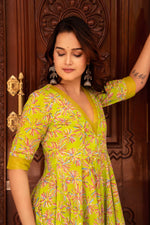 Thumbnail for Pomcha Jaipur Kapas Green Anarkali Set - Distacart