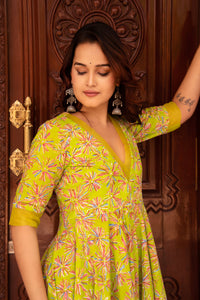 Thumbnail for Pomcha Jaipur Kapas Green Anarkali Set