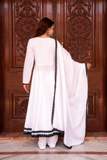 Thumbnail for Pomcha Jaipur Kapas Black Lace White Full Sleeve Anarkali Set - Distacart