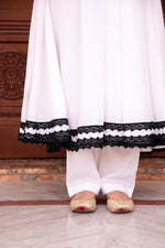 Thumbnail for Pomcha Jaipur Kapas Black Lace White Full Sleeve Anarkali Set - Distacart