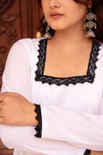 Thumbnail for Pomcha Jaipur Kapas Black Lace White Full Sleeve Anarkali Set - Distacart