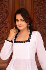 Thumbnail for Pomcha Jaipur Kapas Black Lace White Full Sleeve Anarkali Set - Distacart